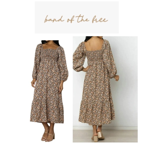 Band of the Free Floral Bohemian Boho Long Sleeve Midi Dress XS - Picture 1 of 16